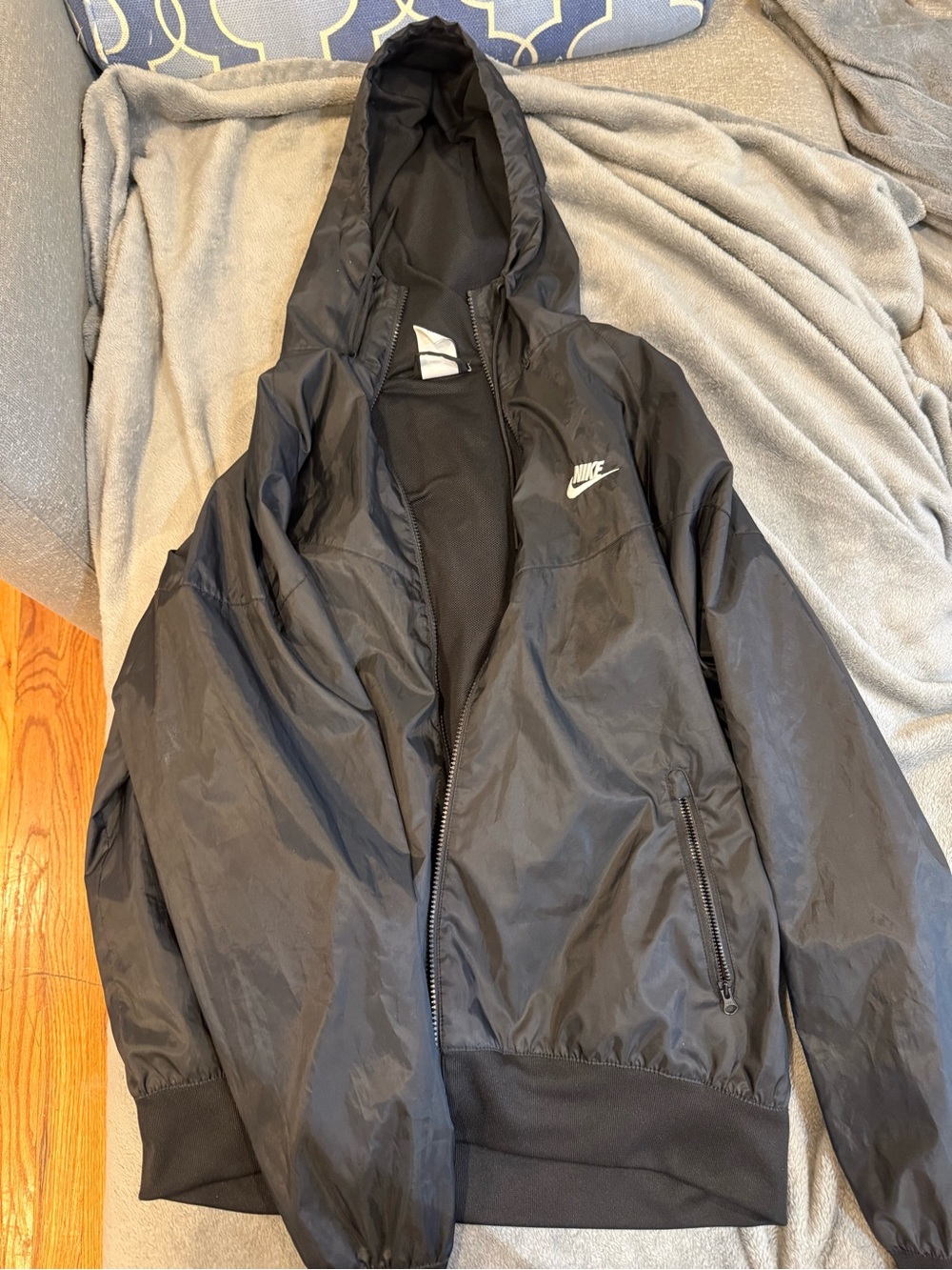 Nike Black Hooded Windbreaker with White Logo